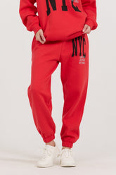 Vintage Havana Joggers | Women Red/ Black/ Light Grey Garment Dye Jogger W/ Screen Print Red