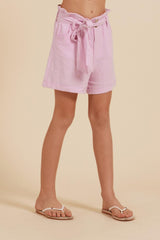 Vintage Havana Kids Bottoms | Women Belted Button Up Shorts Light Pink