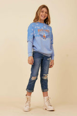 Vintage Havana Kids Tops | Women Bleached Oversized Rock & Roll Sweatshirt Blue