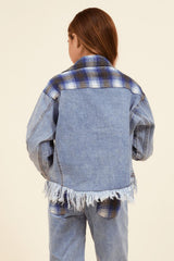 Vintage Havana Kids Tops | Women Denim & Blue Plaid Frayed Button Down Denim / Blue Plaid