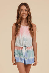 Vintage Havana Kids Tops | Women Havana Tie Dye Tie Front Button Up Tank Havana Tie Dye