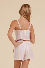 Vintage Havana Kids Tops | Women Keyhole Crop Top Pastel Stripe