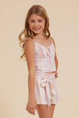 Vintage Havana Kids Tops | Women Keyhole Crop Top Pastel Stripe