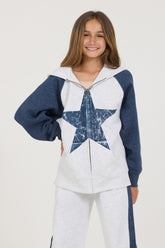Vintage Havana Kids Tops | Women Kids Ash Grey Navy Color Block Oversized Star Hoody Ash Grey Navy