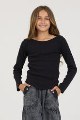 Vintage Havana Kids Tops | Women Kids Black Boatneck Ribbed Tee Black