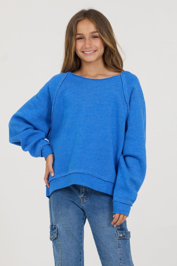 Vintage Havana Kids Tops | Women Kids Cobalt Hi-Lo Off The Shoulder Sweatshirt Cobalt