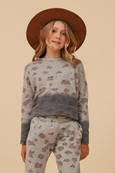 Vintage Havana Kids Tops | Women Large Leopard Print Dip Dye Crewneck Grey