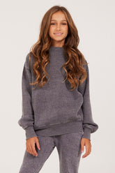 Vintage Havana Kids Tops | Women Unisex Burnout Fleece Long Sleeve Crewneck Steel Grey