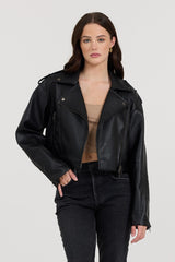 Vintage Havana Outerwear | Women Black Leather Moto Jacket Black