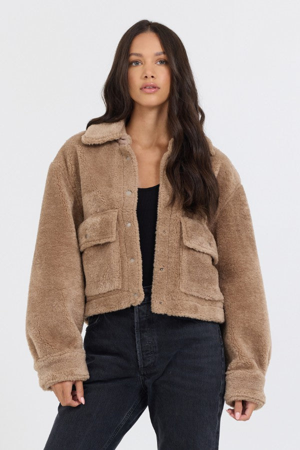 Vintage Havana Outerwear | Women Butter Cookie Sherpa Jacket W/ Quilted Pockets Butter