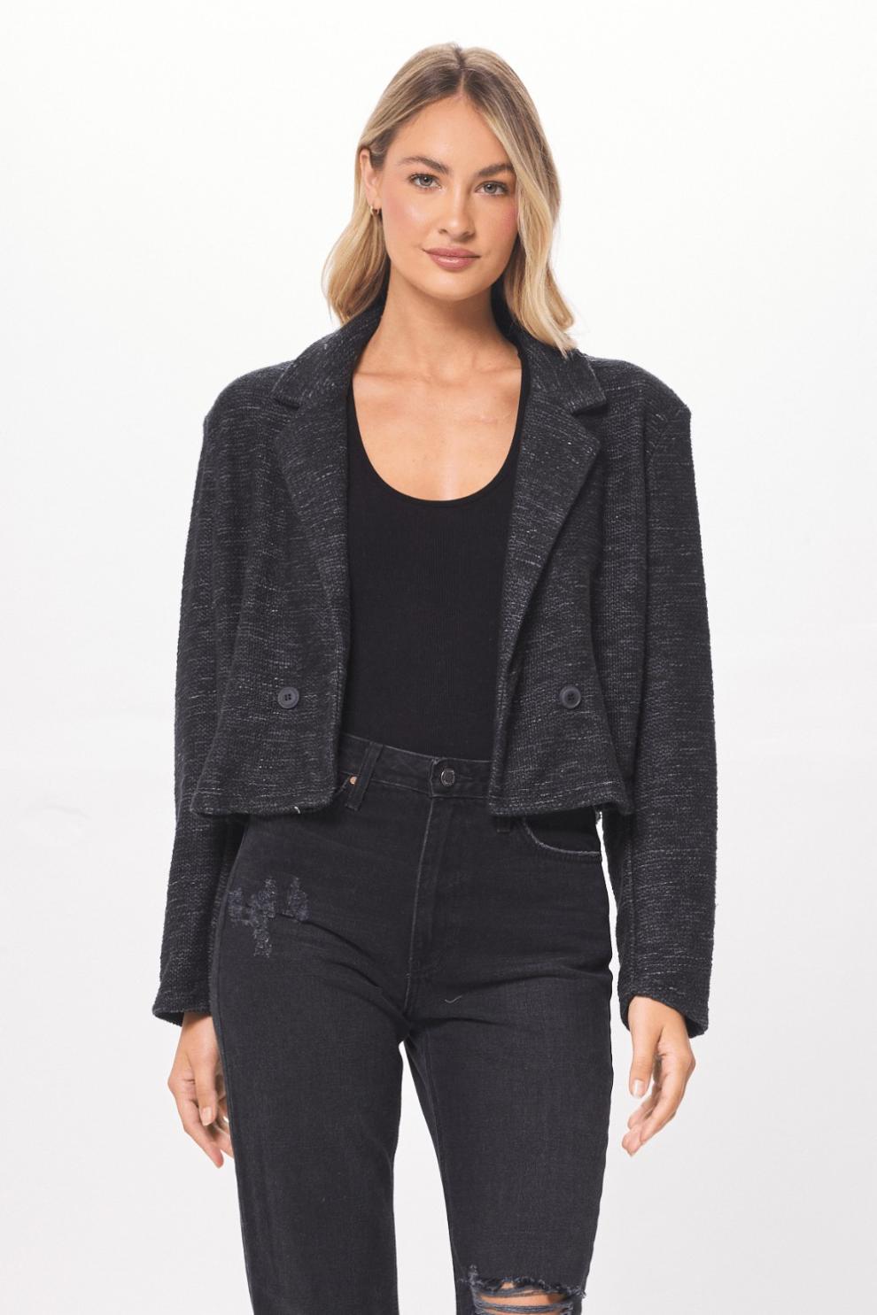 Vintage Havana Outerwear | Women Charcoal Oversized Textured Knit Blazer Grey/black