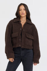 Vintage Havana Outerwear | Women Espresso Sherpa Jacket W/ Quilted Pockets Espresso
