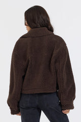 Vintage Havana Outerwear | Women Espresso Sherpa Jacket W/ Quilted Pockets Espresso