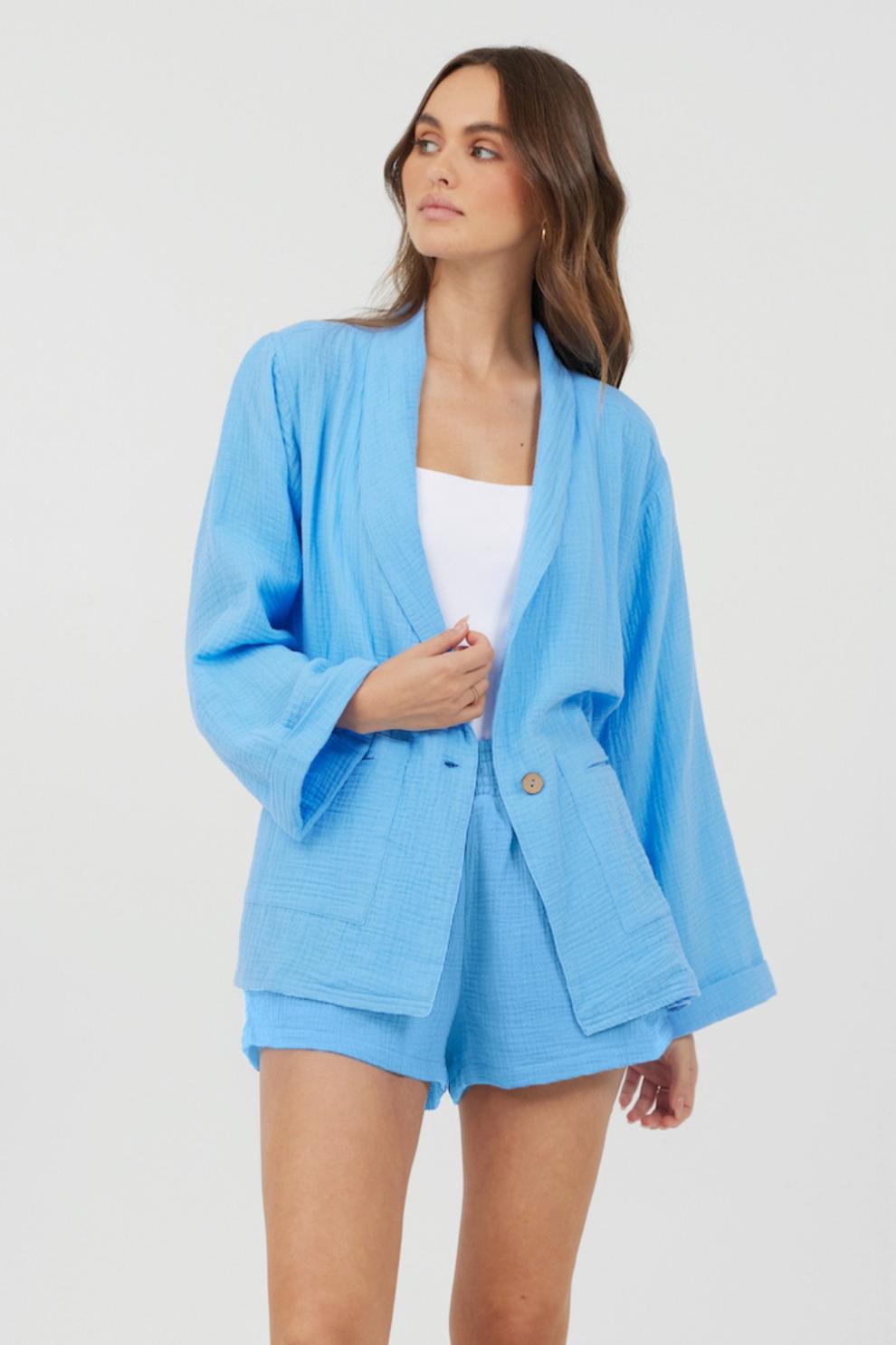 Vintage Havana Outerwear | Women Ocean Blue Washed Gauze Blazer Ocean Blue