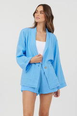 Vintage Havana Outerwear | Women Ocean Blue Washed Gauze Blazer Ocean Blue