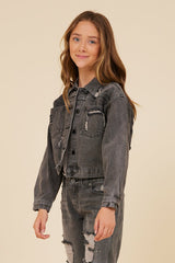 Vintage Havana Outerwear | Women RHINESTONE FRINGE BLACK DENIM JACKET Denim