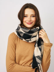 Vintage Havana Scarf/ Ruanas | Women HOUNDSTOOTH TASSEL SCARF - BLACK Black