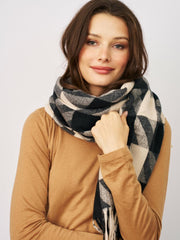 Vintage Havana Scarf/ Ruanas | Women HOUNDSTOOTH TASSEL SCARF - BLACK Black