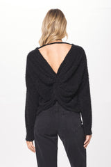 Vintage Havana Sweaters | Women Black Chenille Mohair Twist Back Sweater Black