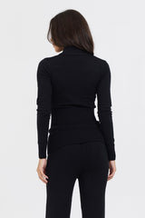 Vintage Havana Sweaters | Women Black Slim Fit Knit Quarter Zip Black