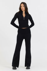 Vintage Havana Sweaters | Women Black Slim Fit Knit Quarter Zip Black
