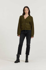 Vintage Havana Sweaters | Women Deep Olive Fitted Utilty Cardigan Deep Olive