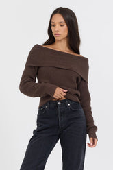 Vintage Havana Sweaters | Women Espresso Off ShoulderBack Zip Sweater Espresso