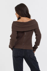 Vintage Havana Sweaters | Women Espresso Off ShoulderBack Zip Sweater Espresso