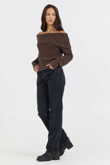 Vintage Havana Sweaters | Women Espresso Off ShoulderBack Zip Sweater Espresso