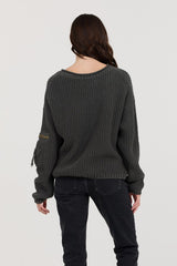 Vintage Havana Sweaters | Women Gravel Asymmetrical Utility Sweater Gravel