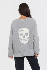Vintage Havana Sweaters | Women Heather Grey W/ Ivory Jacquard Knit Skull Sweater Heather Grey