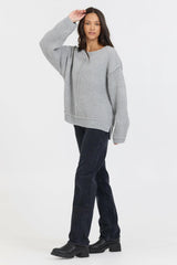 Vintage Havana Sweaters | Women Heather Grey W/ Ivory Jacquard Knit Skull Sweater Heather Grey