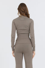 Vintage Havana Sweaters | Women Olive Grey Slim Fit Knit Quarter Zip Olive Grey