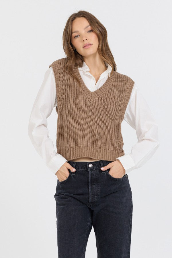 Vintage Havana Sweaters | Women Toffee W/ White Twofer Cropped Sweater Vest Toffee