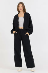 Vintage Havana Sweatshirts | Women Black Brushed Fleece Zip Up W/ Snap Sleeves Black