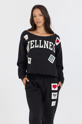 Vintage Havana Sweatshirts | Women Black Novelty Patch G/D Off Shoulder Black