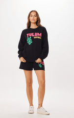 Vintage Havana Sweatshirts | Women Black Tulum Jet Setter Surf Wash Crewneck Black