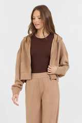 Vintage Havana Sweatshirts | Women Caramel Cloud Fleece Crop Zip Up Caramel