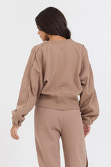Vintage Havana Sweatshirts | Women Caramel Latte Brushed Fleece Zip Up W/ Snap Sleeves Caramel