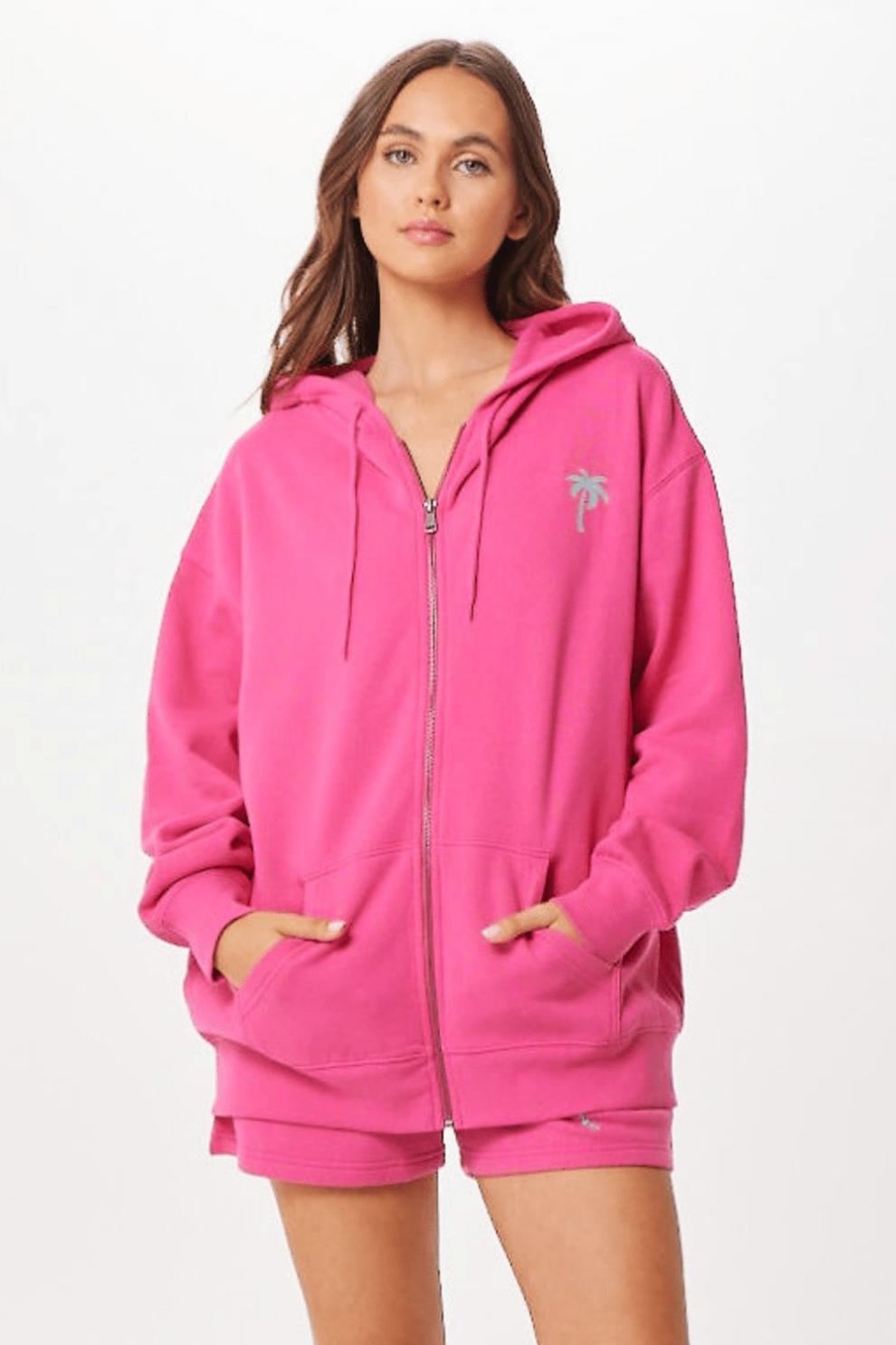 Vintage Havana Sweatshirts | Women Hot Pink Palm Beach Jet Setter Surf Wash Zip Up Hot Pink
