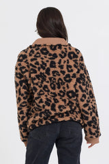 Vintage Havana Sweatshirts | Women Leopard Print Sherpa Quarter Zip Leopard
