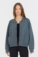 Vintage Havana Sweatshirts | Women Mountain Grey Heavy Cloud Fleece Bomber Jacket Mountain Grey