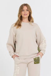 Vintage Havana Sweatshirts | Women Neutral Taupe/ Olive/ Tan Bandana Patch Crewneck Taupe
