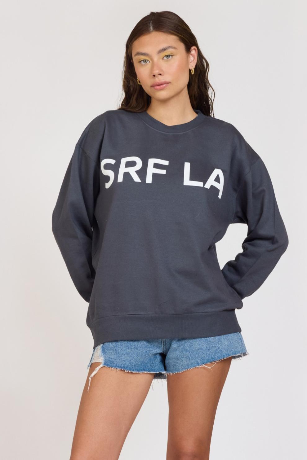 Vintage Havana Sweatshirts | Women "Surf LA" Black Surf Wash Crewneck Black
