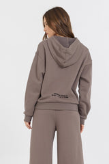 Vintage Havana Sweatshirts | Women Taupe Grey Fleece Hood Flocking Detail Taupe Grey