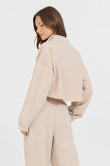 Vintage Havana Sweatshirts | Women Vanilla Cream Cotton Blend Fleece Quarter Zip Rib Neck Vanilla