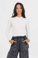 Vintage Havana Tees | Women Pale Ivory Seamless Mock Neck Top Pale Ivory