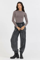 Vintage Havana Tees | Women Washed Taupe Seamless Mock Neck Top Washed Taupe