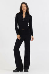 Vintage Havana Wide Leg Pants | Women Black Slim Fit Knit Fold Over Flare Pant Black