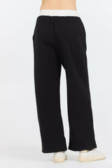 Vintage Havana Wide Leg Pants | Women Black/ White Essential Fleece Pant W/ Poplin Waist Black